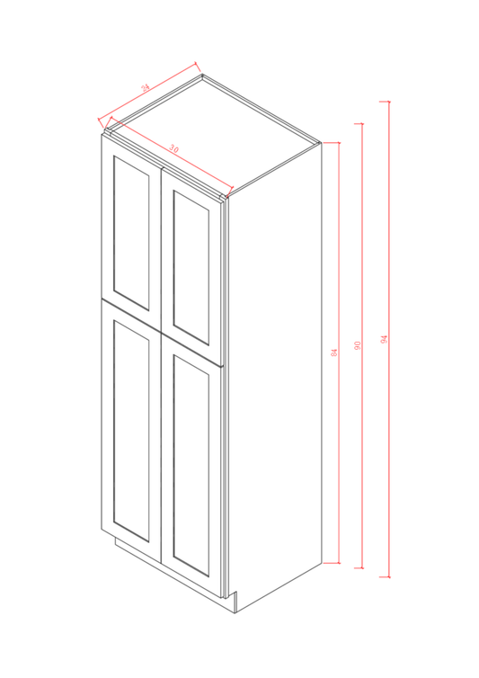 Pearl Tall 30" - Natural Shaker 30 Inches Pantry Cabinet 94"
