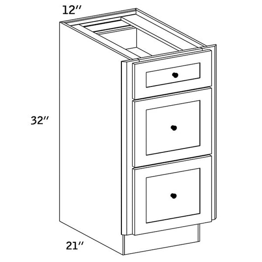 Pearl 3 Drawers Vanity Pure White Cabinet (Without sink and countertop) 12"