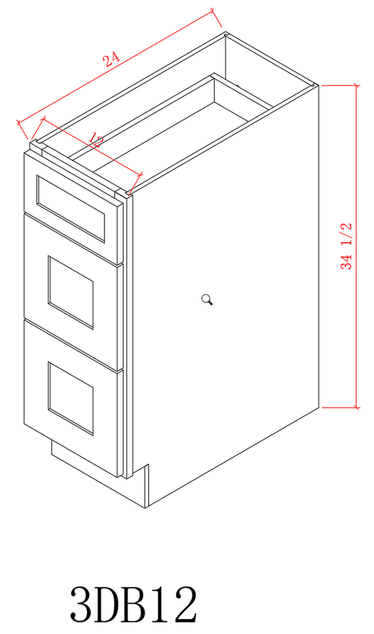 Pearl Base 12" - Natural Shaker 12 Inches 3 Drawer Base Cabinet