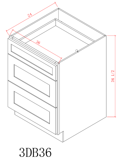 Pearl Base 36" - Pure White 36 Inches 3 Drawer Base Cabinet