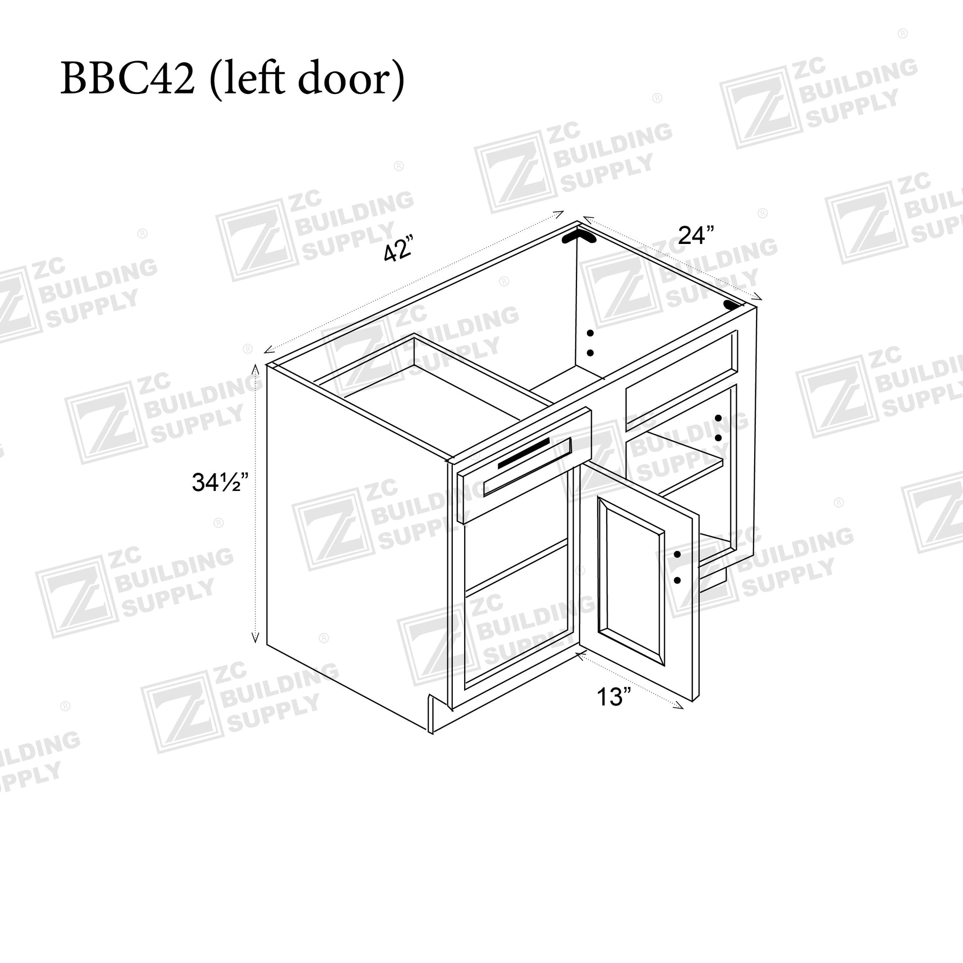 ZC Building Supply Base 42"-Natural Shaker Base Blind Corner 42"-42"W x 24"D x 34.5"H--- BBC42