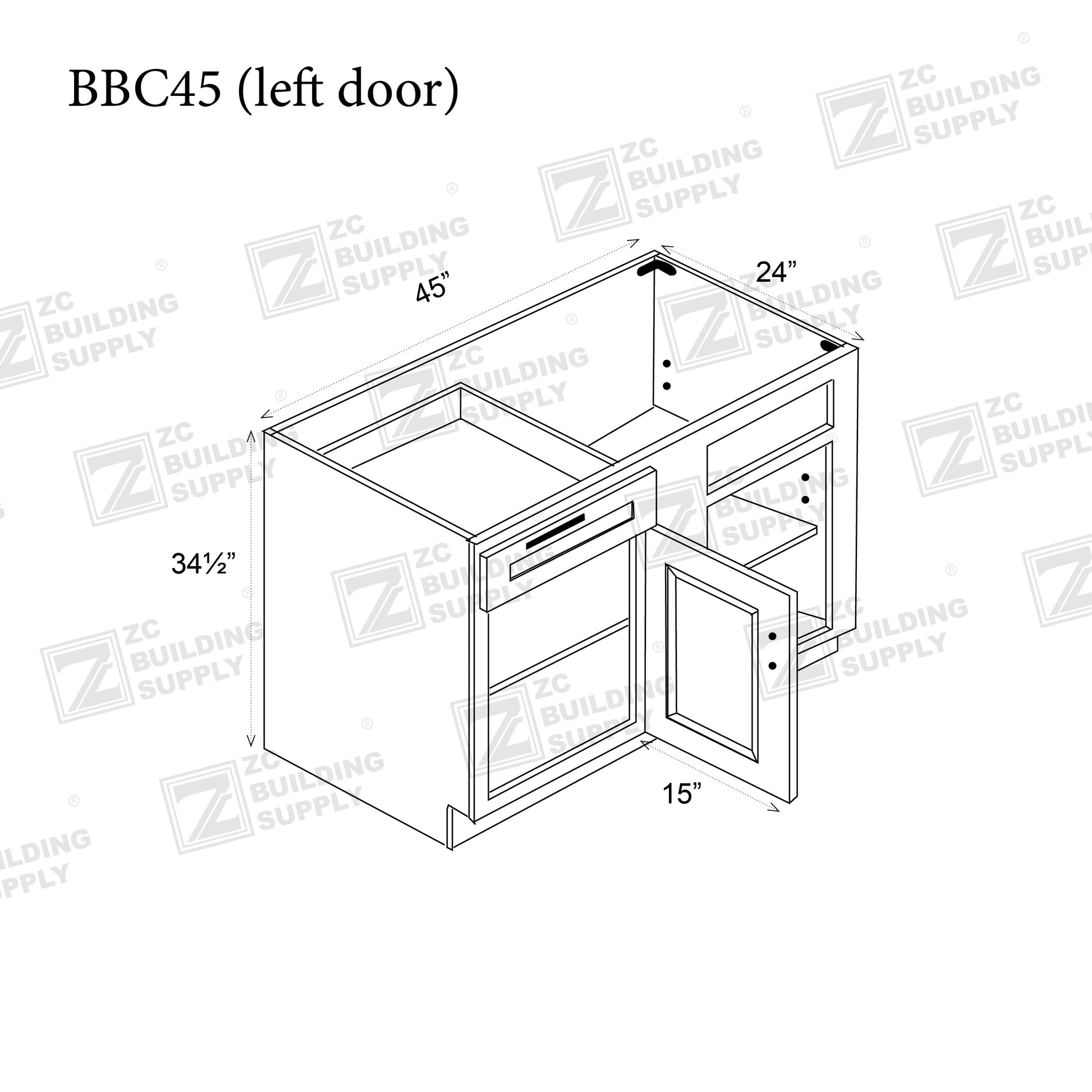 ZC Building Supply Base 45"-Natural Shaker Base Blind Corner 45"-45"W x 24"D x 34.5"H--- BBC45