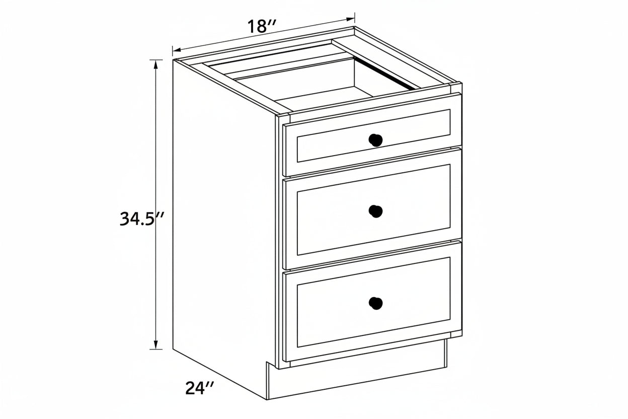 Pearl Base 18" - Natural Shaker 18 Inch 3 Drawer Base Cabinet
