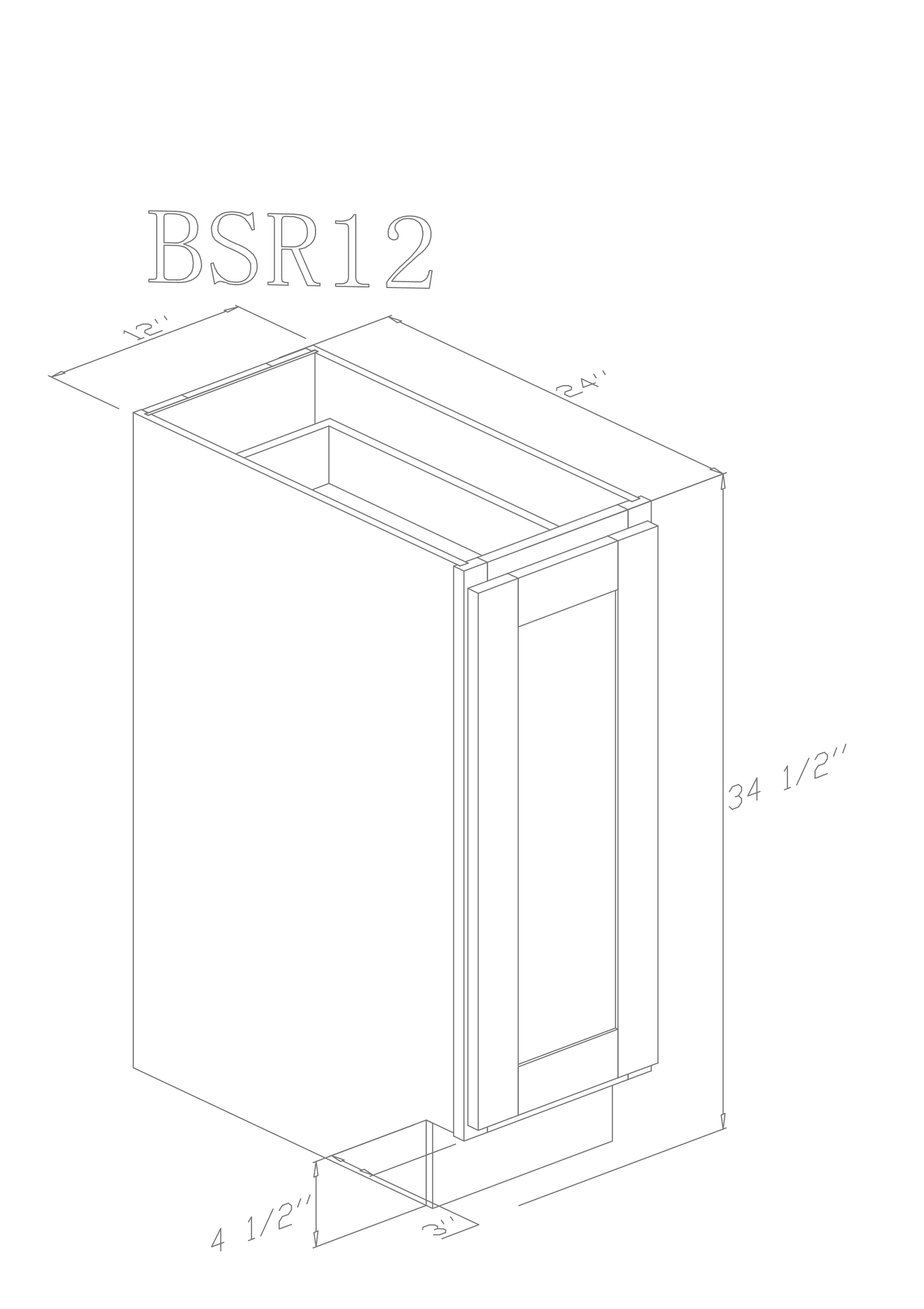 Pearl Base 12"-Natural Shaker Base Spice Rack 12"W x 24" D x 34.5"H--NOT SOFT CLOSING-
