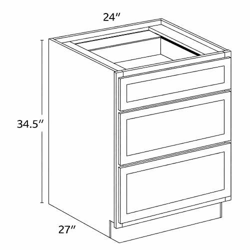 Pearl Base 27" - Pure White 27 Inches 3 Drawer Base Cabinet