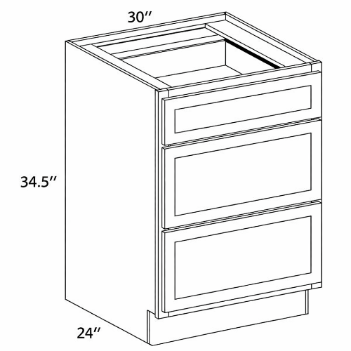 Pearl Base 30" - Pure White 30 Inches 3 Drawers Base Cabinet