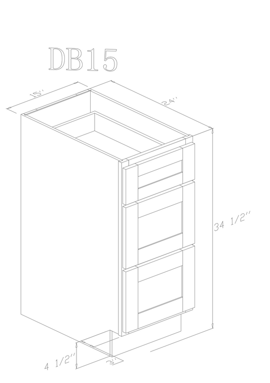 Pearl Base 15" - Natural Shaker 15 Inches 3 Drawers Base Cabinet