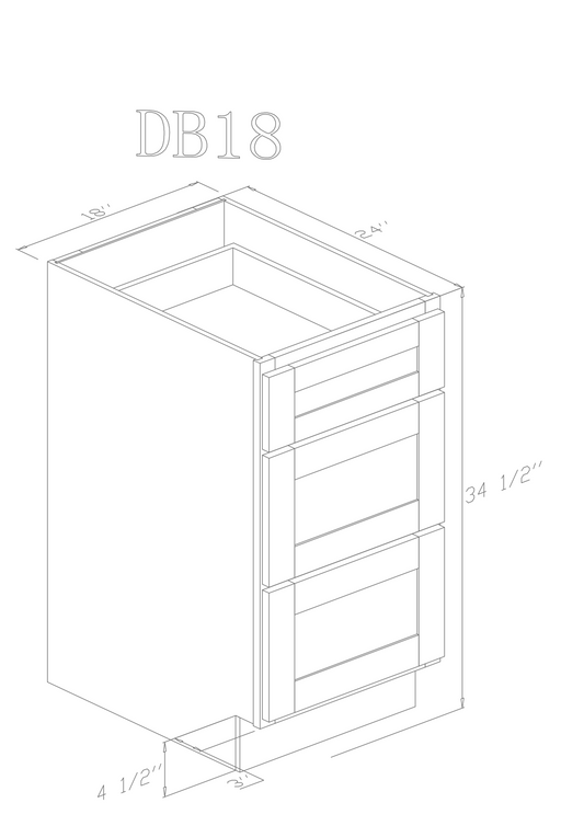 Pearl Base 18" - Pure White 18 Inches 3 Drawer Base Cabinet