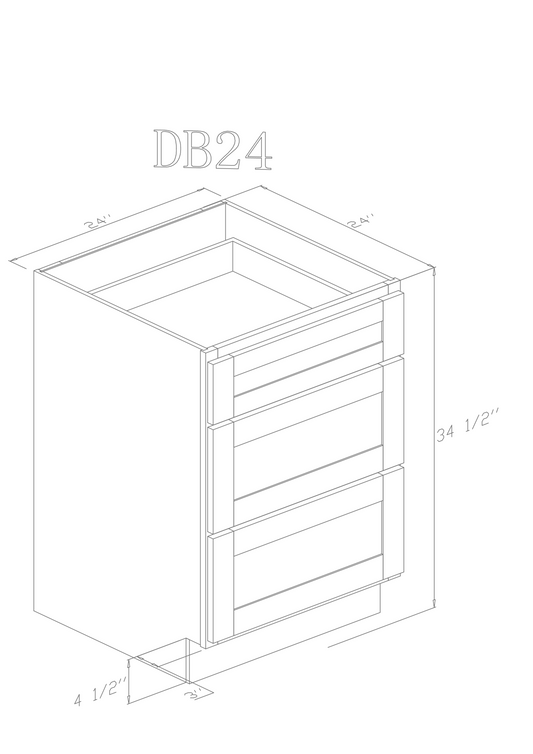 Pearl Base 24" - Pure White 24 Inches 3 Drawer Base Cabinet