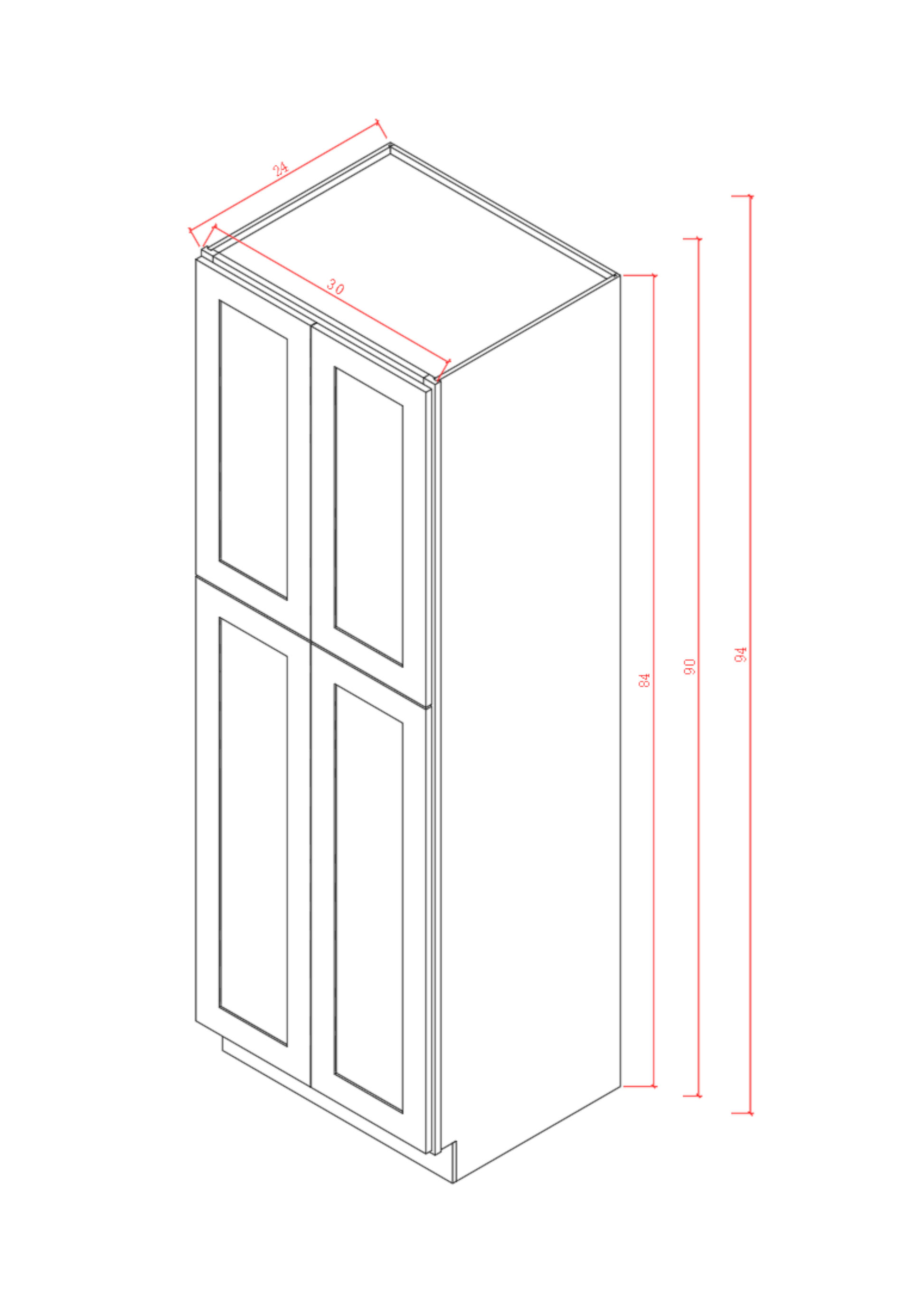 Pearl Tall 30" - Natural Shaker 30 Inches Pantry Cabinet 94"