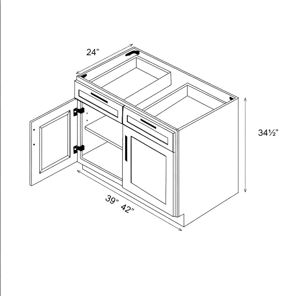 Pearl Base 42"-Natural Shaker Base 42"W x 24"D x 34.5"H-2 Doors-2 Drawer-- B42