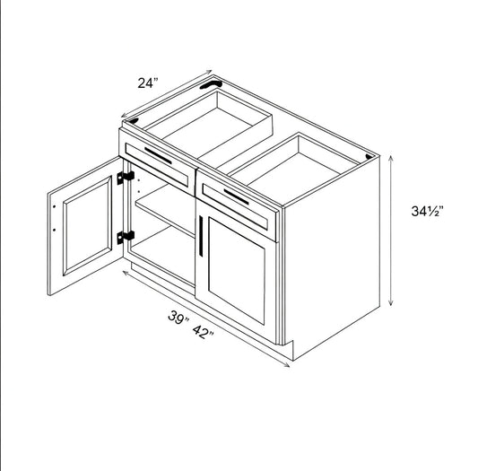 Pearl Base 42"-Natural Shaker Base 42"W x 24"D x 34.5"H-2 Doors-2 Drawer-- B42