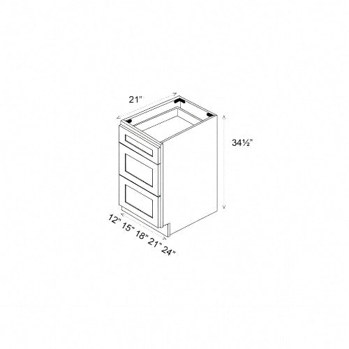 Pearl 3 Drawers Vanity Slim White Shaker Cabinet Without sink and countertop) 24