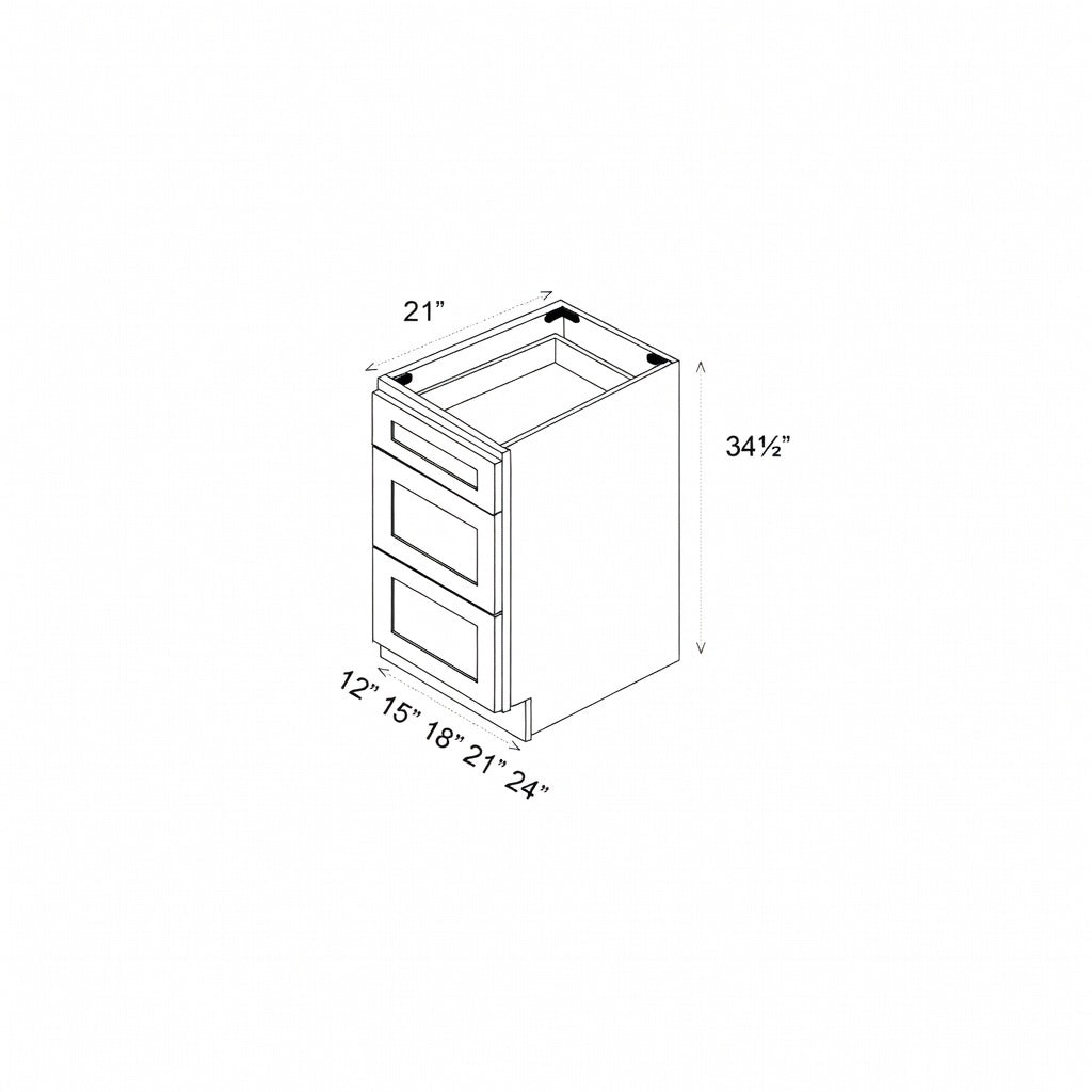Pearl Natural Shaker Vanity Cabinet- 3 Drawers Natural Shaker (Without sink and countertop) 24"
