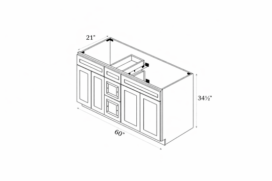 Pearl Natural Shaker Vanity 60" -(Without sink and countertop) Single or Double Sinks 60"D